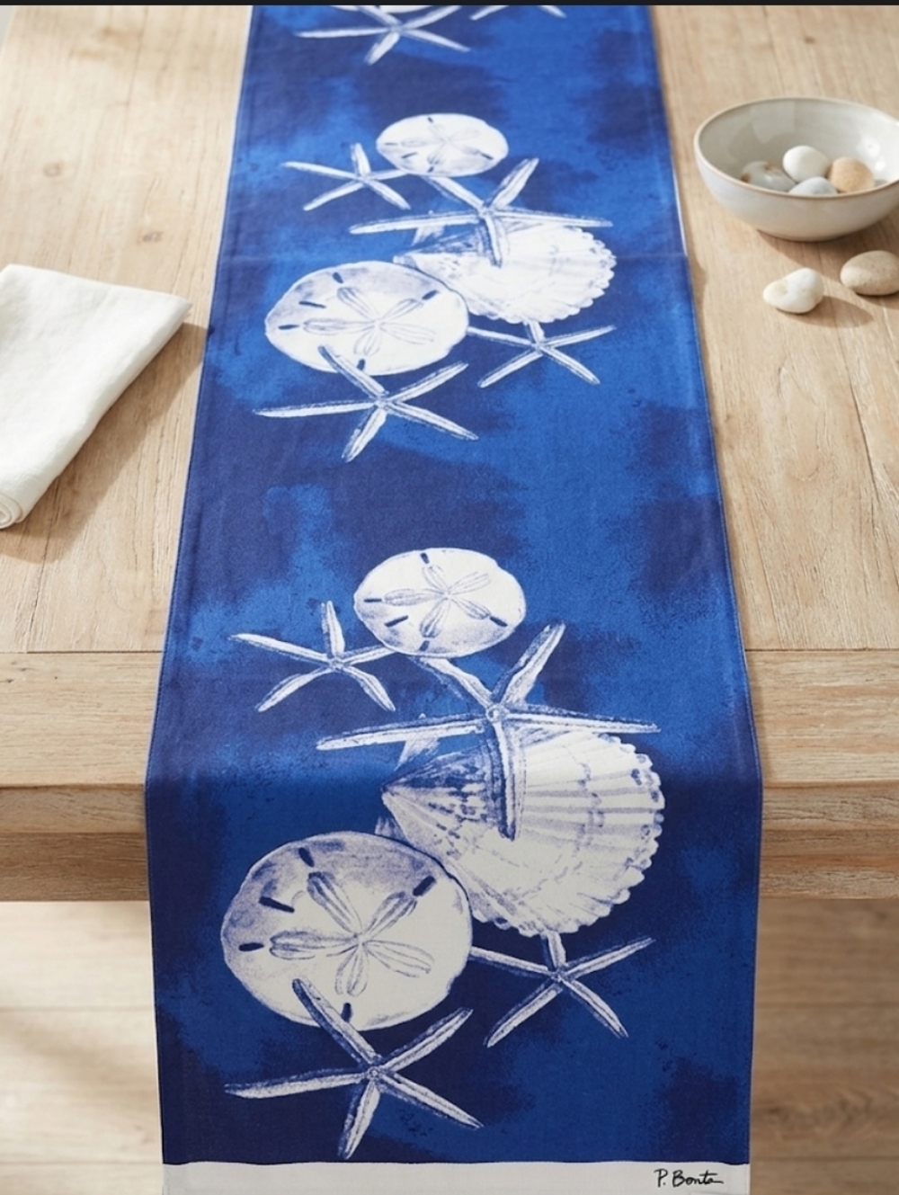 Boston Intl. Coastal Blue Cyanotype Table Runner - Shells & Starfish70 X 13